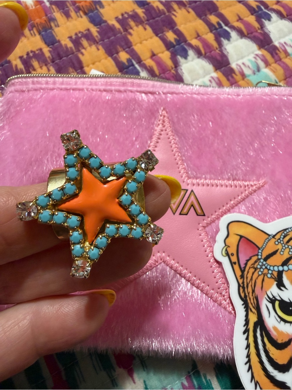 Tova star enamel ring in orange and turquoise